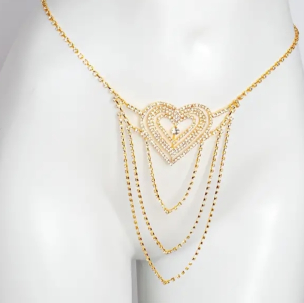 Women's Bohemian Diamond Heart Sexy Waist Chain Thong Chain Nightclub Dancer NWT